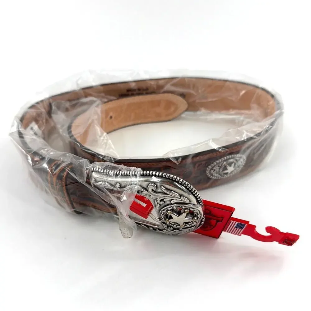Justin Men's Tan Floral 5 Star Ranch Tooled Western Belt Size 32